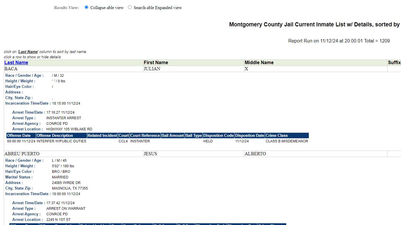 Jail Roster - Montgomery County, Texas