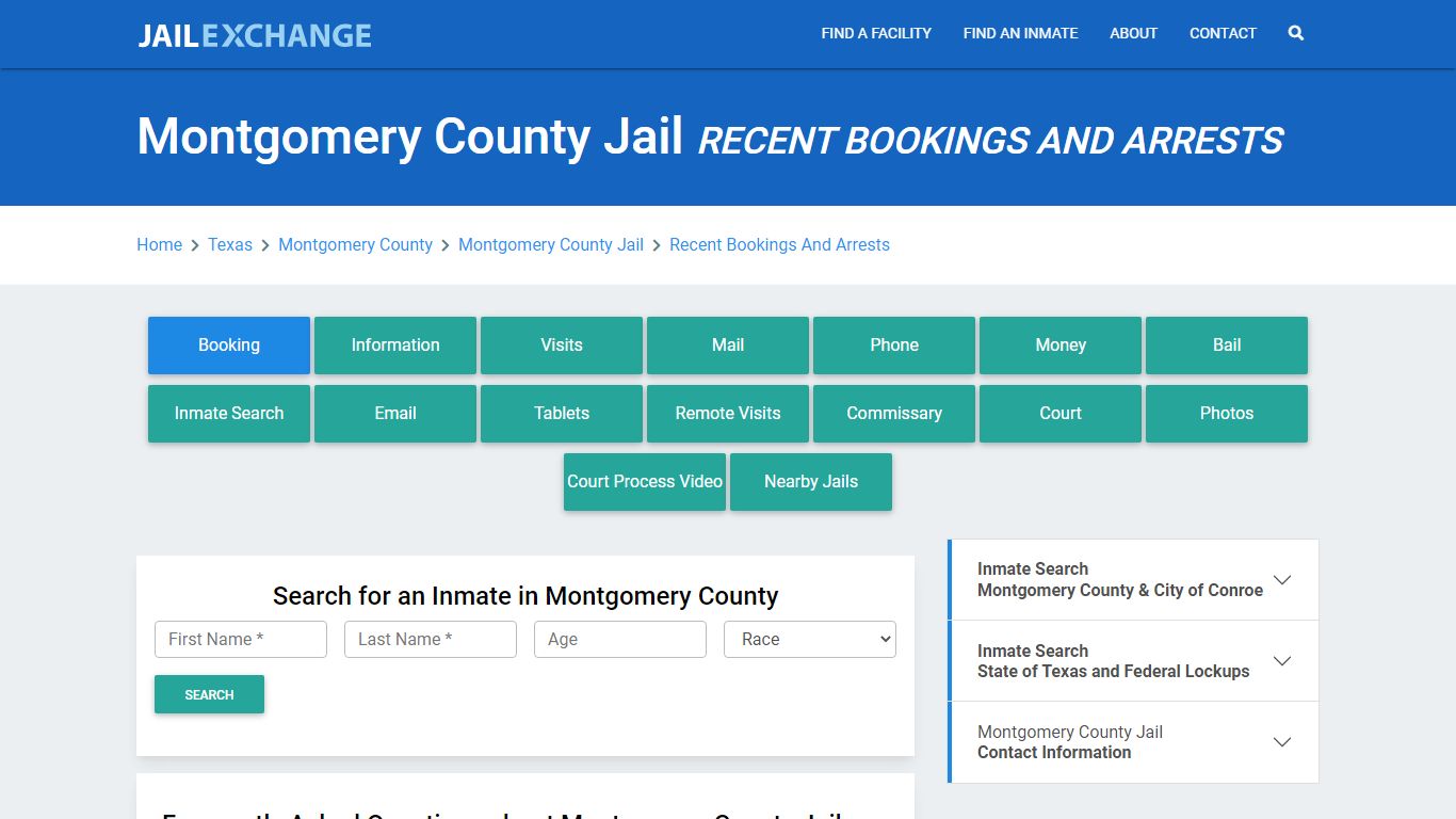 Montgomery County Jail TX Recent Arrests and Bookings